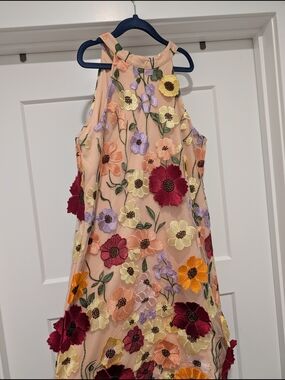 Taylor Swift Inspired GB girls Peach Floral Applique Halter Dress
